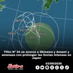 Tifón Nº 24 se acerca a Okinawa y Amami y amenaza con prolongar las lluvias intensas en Japón
