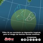 Tifón 24 se convierte en depresión tropical, pero el riesgo de fuertes lluvias continúa