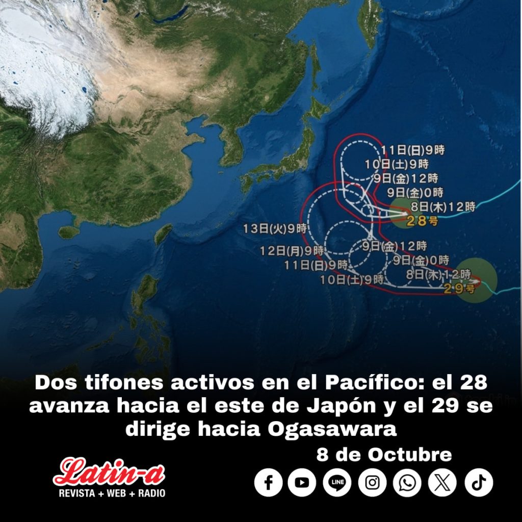 Dos tifones activos en el Pacífico: el 28 avanza hacia el este de Japón y el 29 se dirige hacia Ogasawara